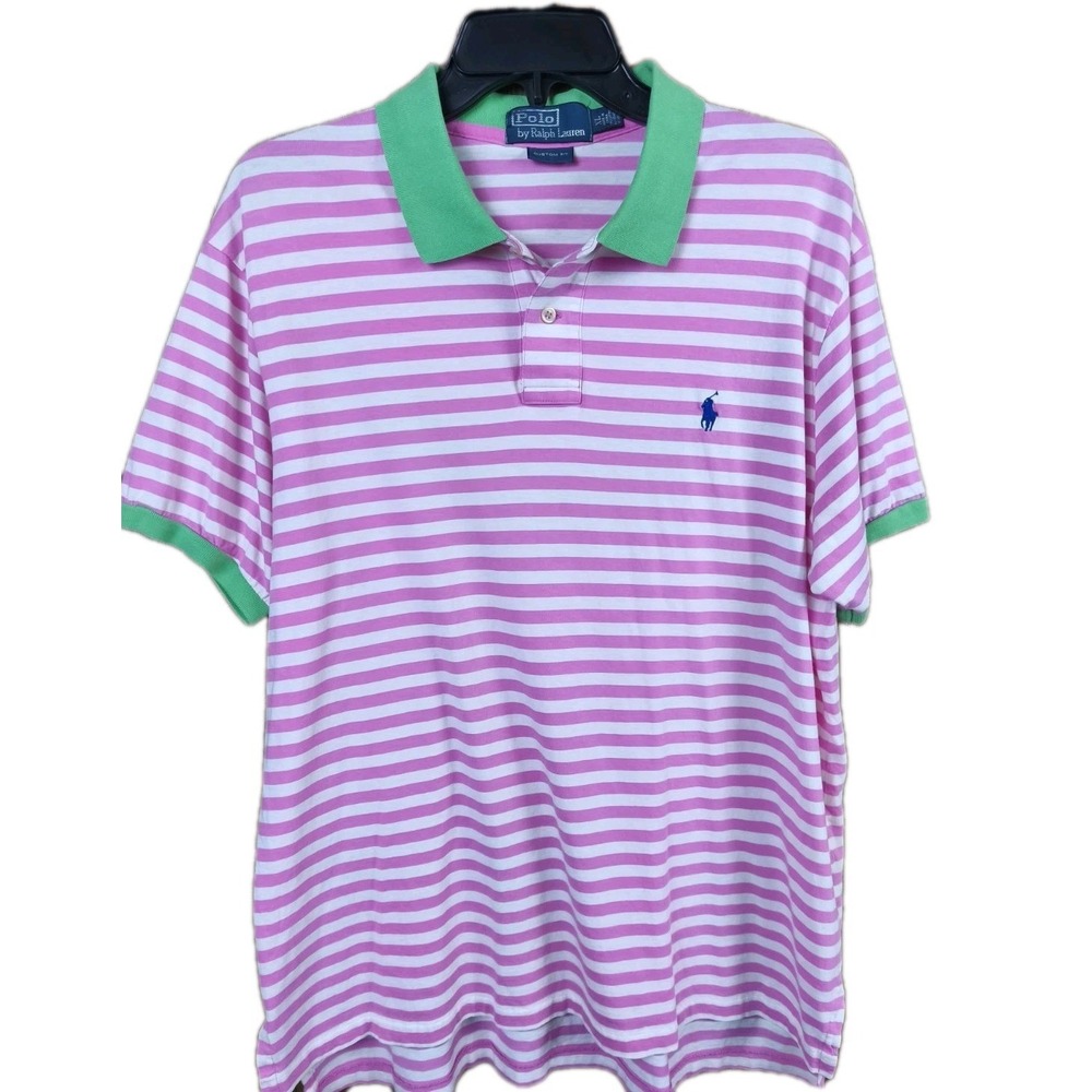 Polo Ralph Lauren Custom Fit Polo Shirt XL Pink White Striped Golf